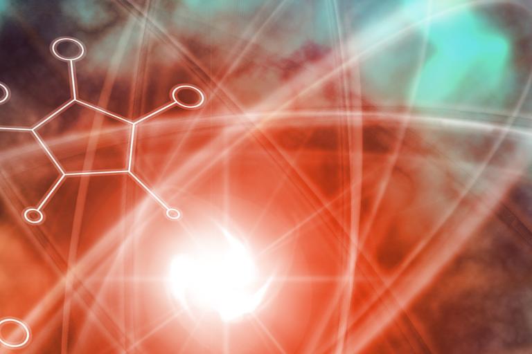 Close up illustration of atomic particle for nuclear energy imagery